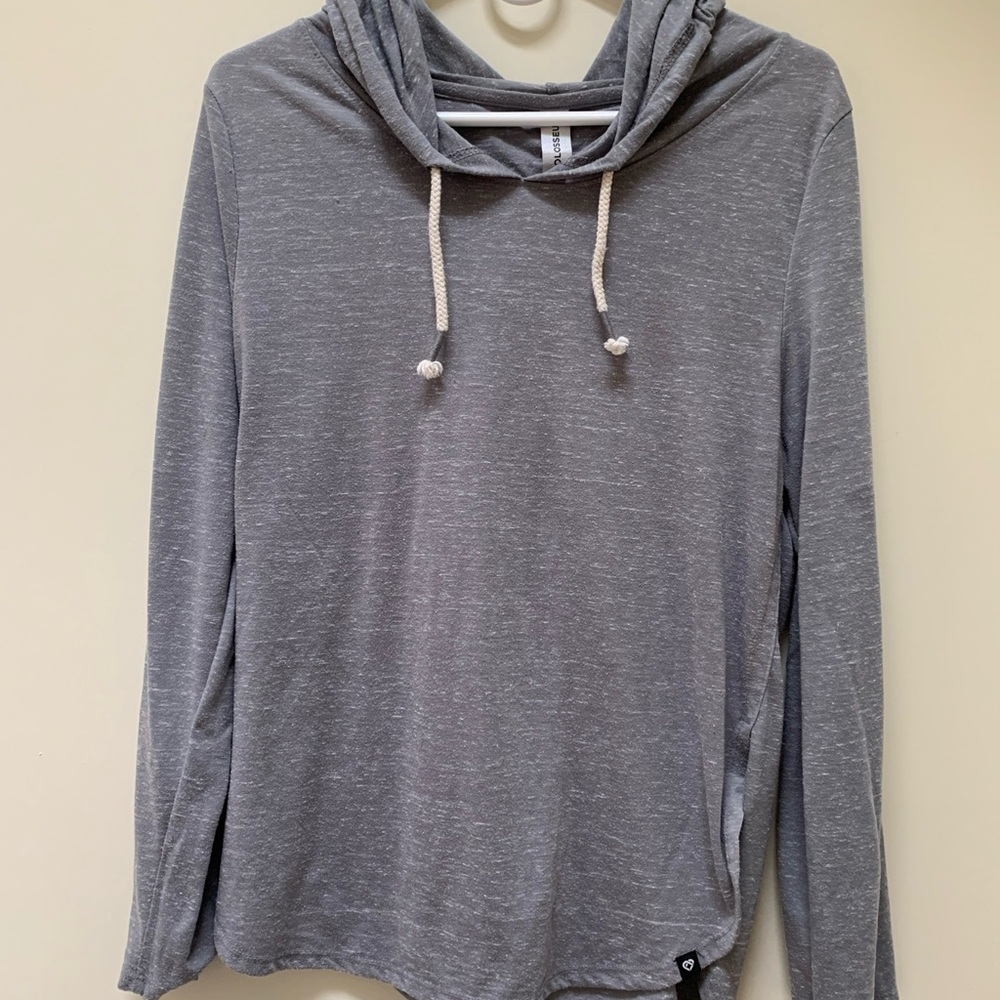 Gray Hooded Long Sleeve Top